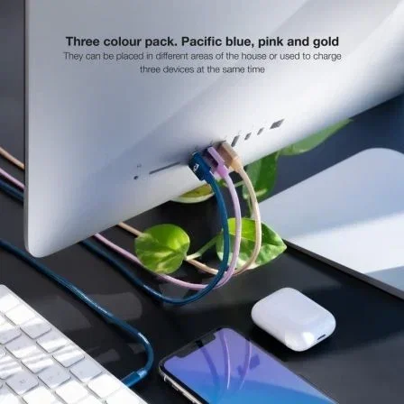 Nanocable Pack de 3 Cables Lightning a USB 2.0 Mallados, 1 m, Rosa, Dorado y Azul Pacífico Nanocable Pack de 3 Cables Lightning a USB 2.0 Mallados, 1 m, Rosa, Dorado y Azul Pacífico